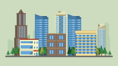 Urban buildings with cityscape horizontal scenery banner vector illustration graphic design